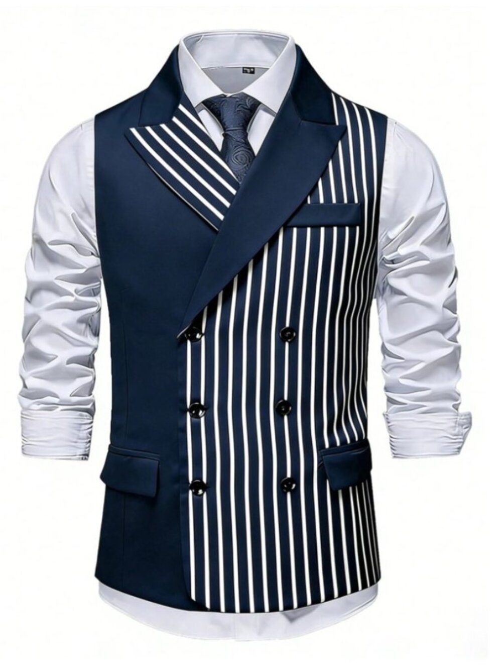 Men’s Elijah Striped Modern Double-breasted Vest
